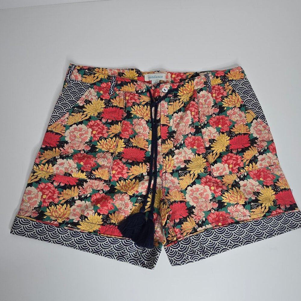 Sundance Kalini Shorts Womens Large Floral Linen Cotton Boho Tassel Festival
